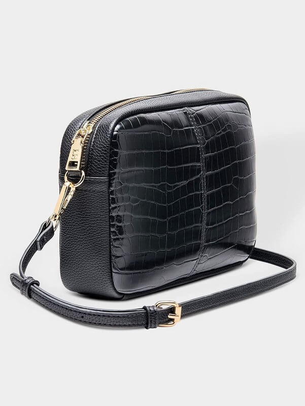 Side view black croc handbag